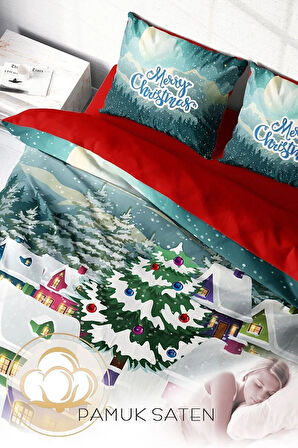 Yılbaşı Süsü Dream House Noel %100 Pamuk Saten 3d Çift Kişilik Nevresim Takımı