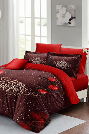 Yılbaşı Süsü Red Ball Noel %100 Pamuk Saten 3d Çift Kişilik Nevresim Takımı