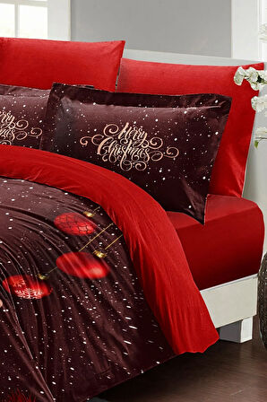 Yılbaşı Süsü Red Ball Noel %100 Pamuk Saten 3d Çift Kişilik Nevresim Takımı