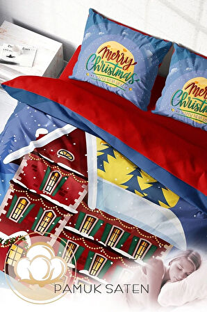 Yılbaşı Süsü Red House* Noel %100 Pamuk Saten 3d Çift Kişilik Nevresim Takımı