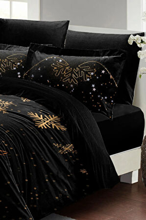 Yılbaşı Süsü Black Noel %100 Pamuk Saten 3d Çift Kişilik Nevresim Takımı