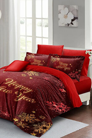 Yılbaşı Süsü Kar Kristalleri Noel %100 Pamuk Saten 3d Çift Kişilik Nevresim Takımı