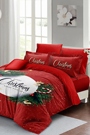 Yılbaşı Süsü Green Christmas Noel %100 Pamuk Saten 3d Çift Kişilik Nevresim Takımı