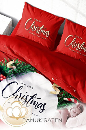 Yılbaşı Süsü Green Christmas Noel %100 Pamuk Saten 3d Çift Kişilik Nevresim Takımı