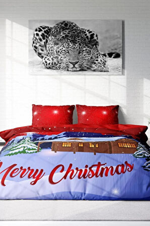 Yılbaşı Nevresim Takım %100 Doğal Pamuk Merry Christmas Çift Kişilik House