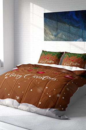 Yılbaşı Süsü Merry Christmas Çift Kişilik 3d Nevresim Takımı Pamuk Saten