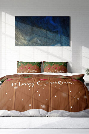 Yılbaşı Süsü Merry Christmas Çift Kişilik 3d Nevresim Takımı Pamuk Saten