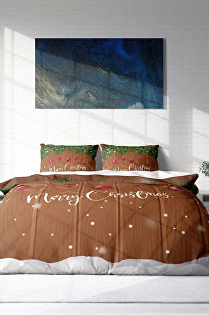 Yılbaşı Nevresim Takım %100 Doğal Pamuk Merry Christmas Çift Kişilik Brown