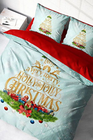 Yılbaşı Nevresim Takım %100 Doğal Pamuk Merry Christmas Çift Kişilik Holy Joly