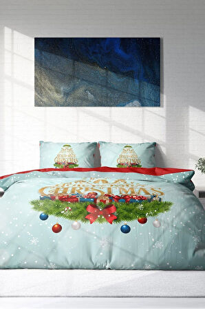 Yılbaşı Nevresim Takım %100 Doğal Pamuk Merry Christmas Çift Kişilik Holy Joly
