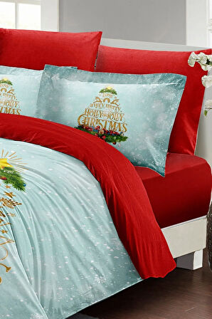 Yılbaşı Süsü Holly & Jolly Noel %100 Pamuk Saten 3d Çift Kişilik Nevresim Takımı