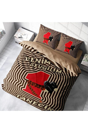 Sevgililer Günü Pamuk Saten Çift Kişilik Nevresim Takımı Birtanem