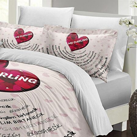 MONOHOME Sevgililer Günü Çift Kişilik Nevresim Takımı %100 Pamuk Saten My Darling Beyaz