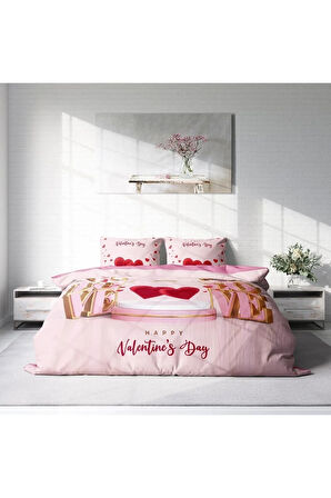 Sevgililer Günü Pamuk Saten Çift Kişilik Nevresim Takımı Happy Valentine's Day