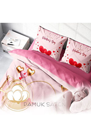 Sevgililer Günü Pamuk Saten Çift Kişilik Nevresim Takımı Happy Valentine's Day