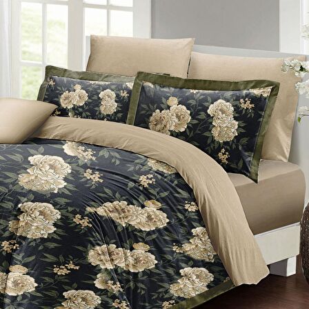 Monohome Flower Nefti Çiçekli Pamuk Saten Çift Kişilik Nevresim Takımı