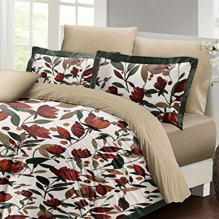 Monohome Lale Çiçekli Pamuk Saten Çift Kişilik Nevresim Takımı