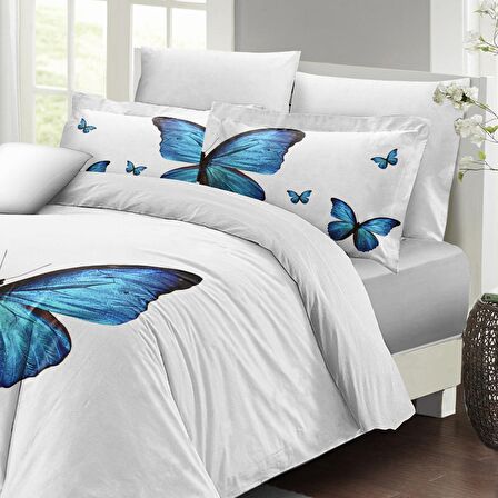 Monohome Blue Butterfly 3D Temalı Pamuk Saten Çift Kişilik Nevresim Takımı
