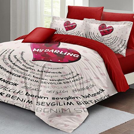 MONOHOME Sevgililer Günü Çift Kişilik Nevresim Takımı %100 Pamuk Saten My Darling
