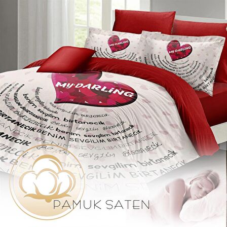 MONOHOME Sevgililer Günü Çift Kişilik Nevresim Takımı %100 Pamuk Saten My Darling