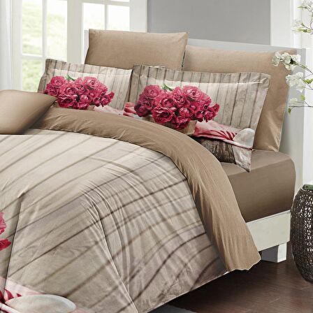 Monohome Pink Flowers 3D Temalı Pamuk Saten Çift Kişilik Nevresim Takımı