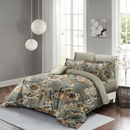 Monohome Mistique Flowers 3D Temalı Pamuk Saten Çift Kişilik Nevresim Takımı