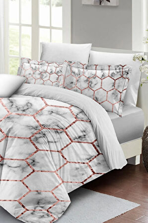 Nevresim Takımı %100 Doğal Pamuk Çift Kişilik 3d Digital Marble Geo