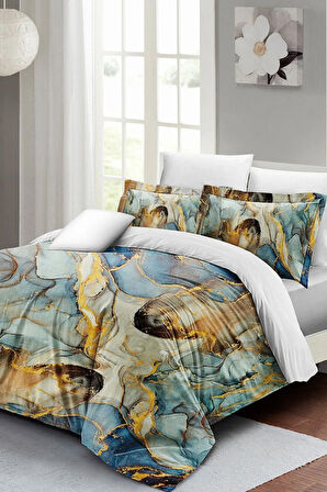 Nevresim Takımı %100 Doğal Pamuk Çift Kişilik 3d Digital Marble Shiny