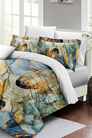 Nevresim Takımı %100 Doğal Pamuk Çift Kişilik 3d Digital Marble Shiny