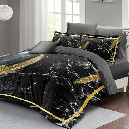 MonoHome Nevresim Takımı Çift Kişilik 3D Pamuk Saten Dark Marble
