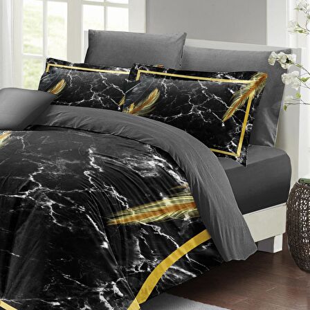MonoHome Nevresim Takımı Çift Kişilik 3D Pamuk Saten Dark Marble