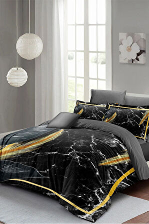 Nevresim Takımı %100 Doğal Pamuk Çift Kişilik 3d Digital Dark Marble