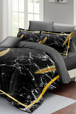 Nevresim Takımı %100 Doğal Pamuk Çift Kişilik 3d Digital Dark Marble
