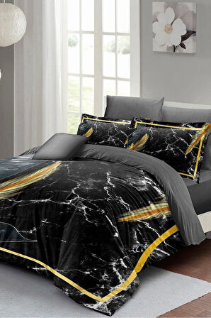 Nevresim Takımı %100 Doğal Pamuk Çift Kişilik 3d Digital Dark Marble