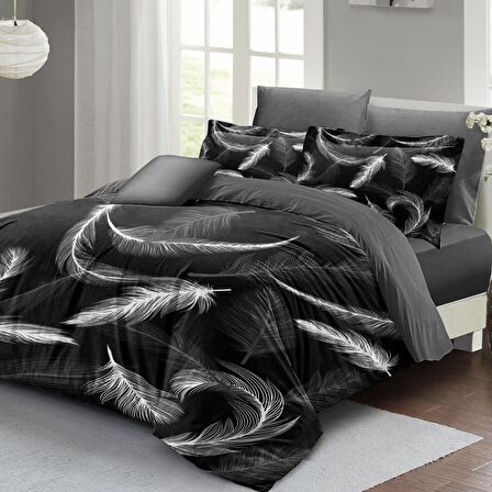 MonoHome Nevresim Takımı Çift Kişilik 3D Pamuk Saten Dark Feather