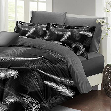 MonoHome Nevresim Takımı Çift Kişilik 3D Pamuk Saten Dark Feather