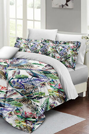 Nevresim Takımı %100 Doğal Pamuk Çift Kişilik 3d Digital Exotic Floral