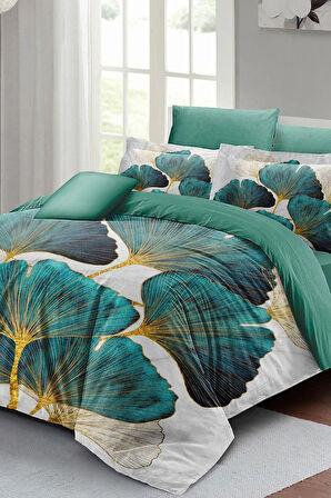 Nevresim Takımı %100 Doğal Pamuk Çift Kişilik 3d Digital Leaves