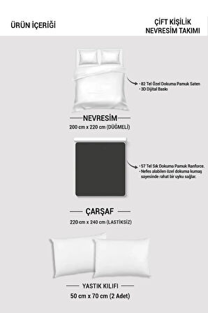 Soft Floral Luxury Çift Kişilik Pamuk Saten Nevresim Takımı