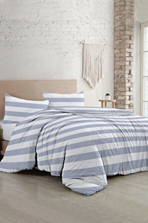 Soft Strip Luxury Çift Kişilik Pamuk Saten Nevresim Takımı