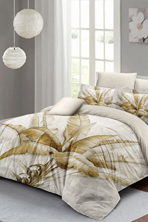 Retro Palm Luxury Çift Kişilik Pamuk Saten Nevresim Takımı