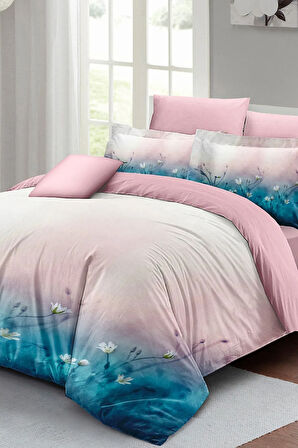 Soft Blue Luxury Çift Kişilik Pamuk Saten Nevresim Takımı