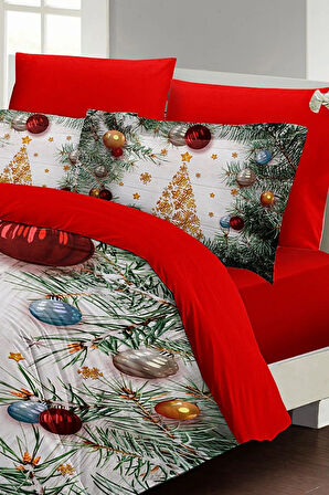 Yılbaşı Merry Christmas Çift Kişilik 3d Nevresim Takımı Pamuk Saten Pine