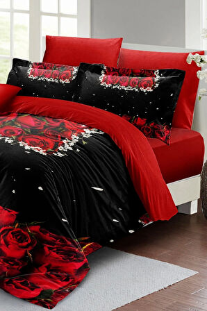 Black Rose 3d Pamuk Saten %100 Pamuk Çift Kişilik Nevresim Takımı