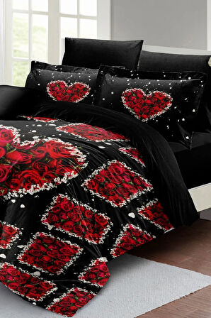 Black Roses 3d Pamuk Saten %100 Pamuk Çift Kişilik Nevresim Takımı