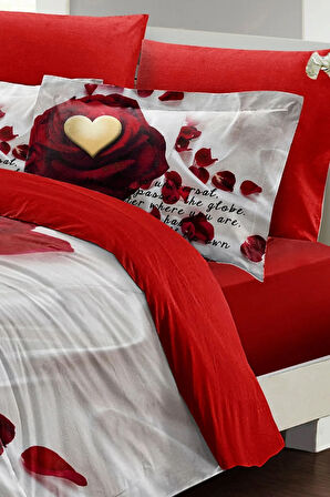 Love Poem 3d Pamuk Saten %100 Pamuk Çift Kişilik Nevresim Takımı