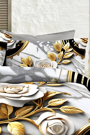 %100 PAMUK Ranforce Çeyizlik Luxury 5D Dijital Çift Kişilik Nevresim Takımı Aurum