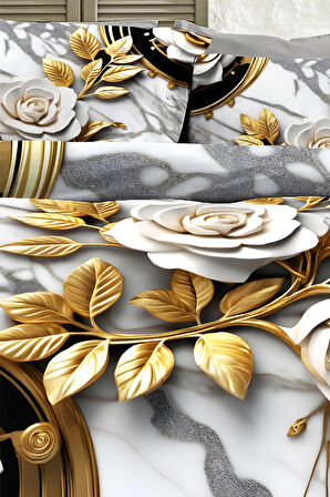 %100 PAMUK Ranforce Çeyizlik Luxury 5D Dijital Çift Kişilik Nevresim Takımı Aurum