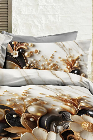 %100 Pamuk Ranforce Çeyizlik Luxury 5D Dijital Çift Kişilik Nevresim Takımı Perla