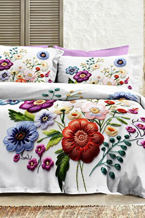 %100 PAMUK Ranforce Çeyizlik Luxury 5D Dijital Çift Kişilik Nevresim Takımı Orkide